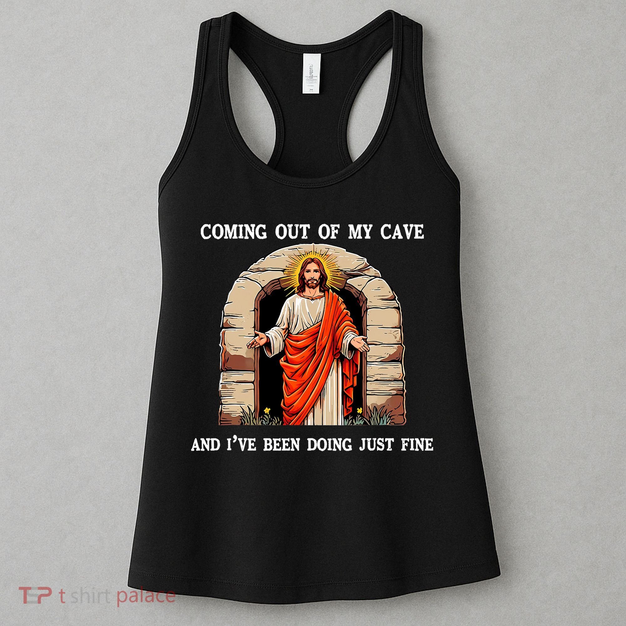 Funny Easter Jesus Coming Out Of My Cave Retro Humor Easter Women's Tank Top