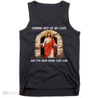 Funny Easter Jesus Coming Out Of My Cave Retro Humor Easter Tank Top thumb 0