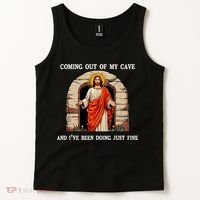 Funny Easter Jesus Coming Out Of My Cave Retro Humor Easter Tank Top thumb 2