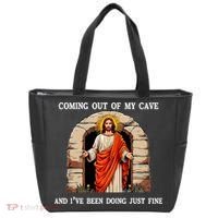 Funny Easter Jesus Coming Out Of My Cave Retro Humor Easter Tote Bag thumb 0