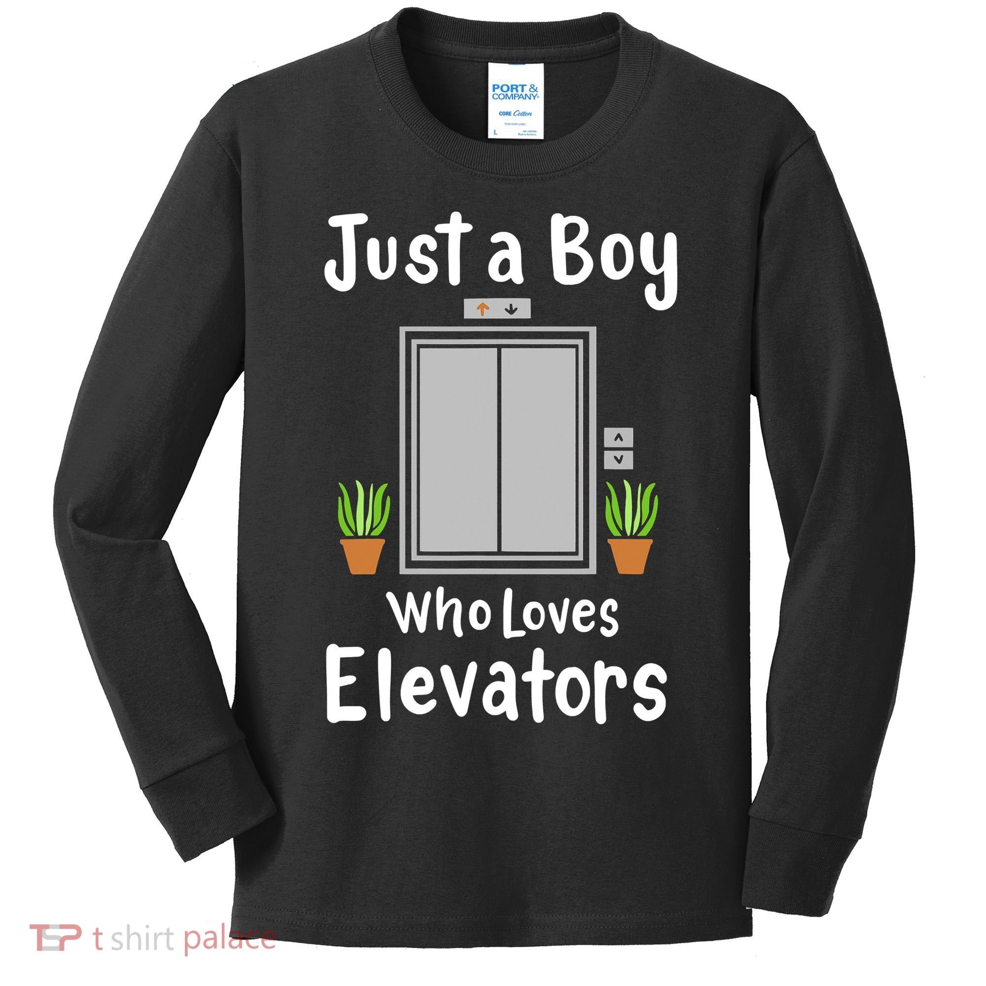 Funny Elevator Just A Boy Who Loves Elevators Kids Long Sleeve Shirt