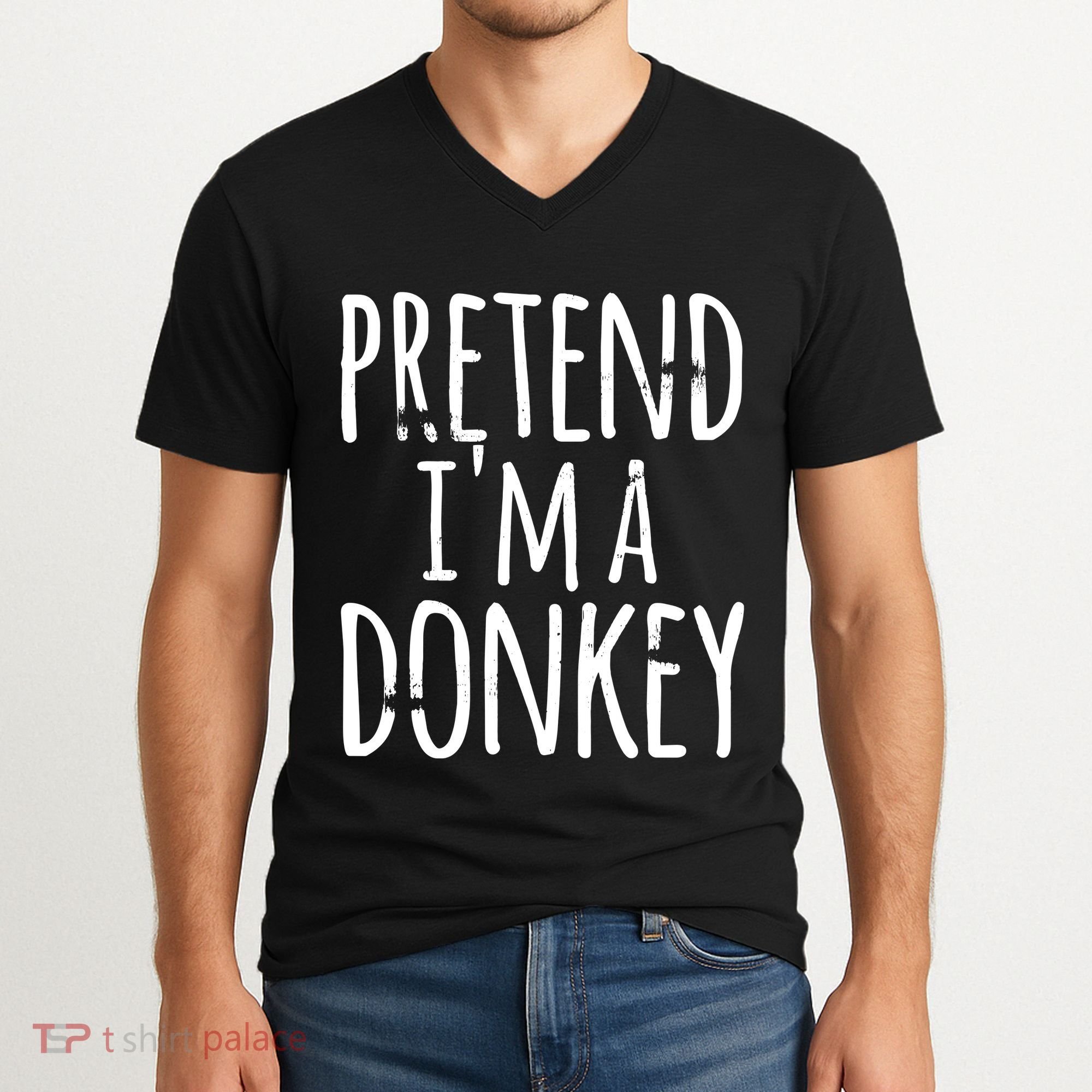 Funny Easy Lazy Halloween PRETEND IM A DONKEY Costume V-Neck T-Shirt