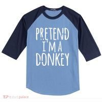 Funny Easy Lazy Halloween PRETEND IM A DONKEY Costume Raglan Baseball Sleeve Shirt thumb 0