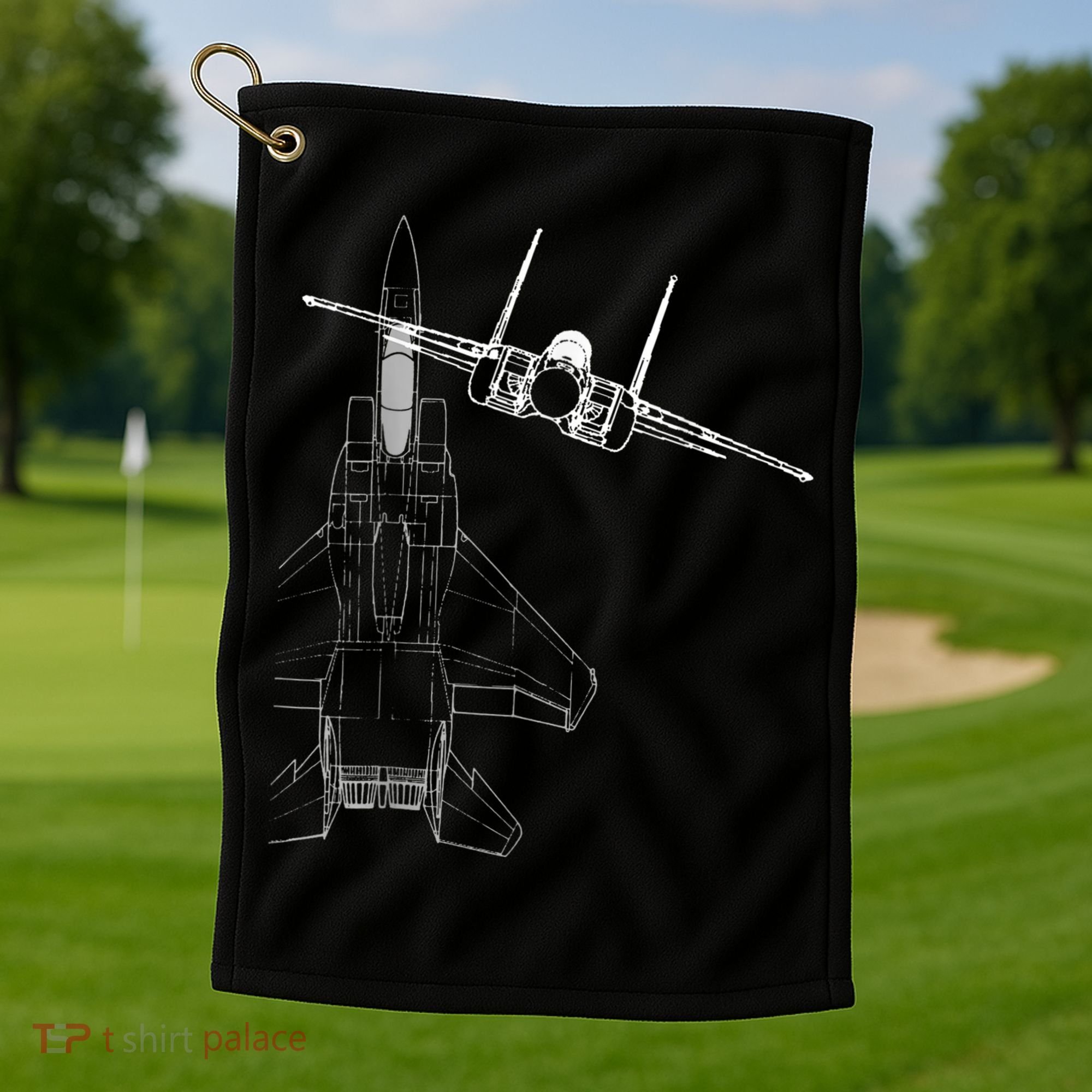 F15 Eagle Line Art Military Jet Fighter Golf Towel