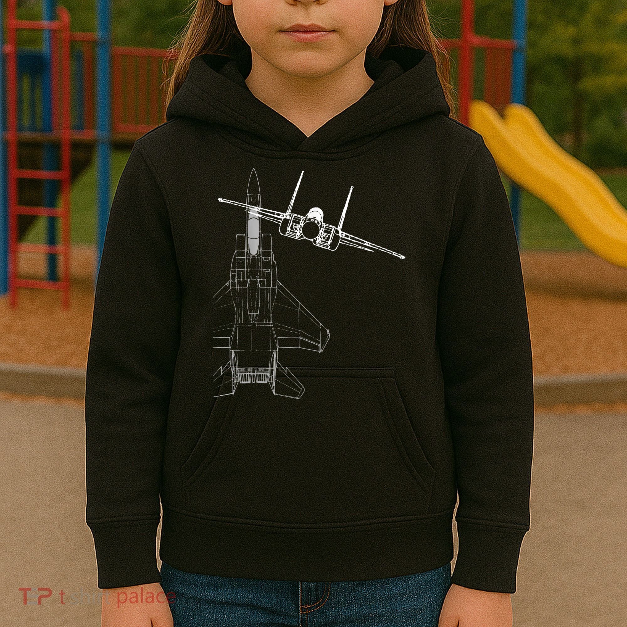 F15 Eagle Line Art Military Jet Fighter Kids Hoodie