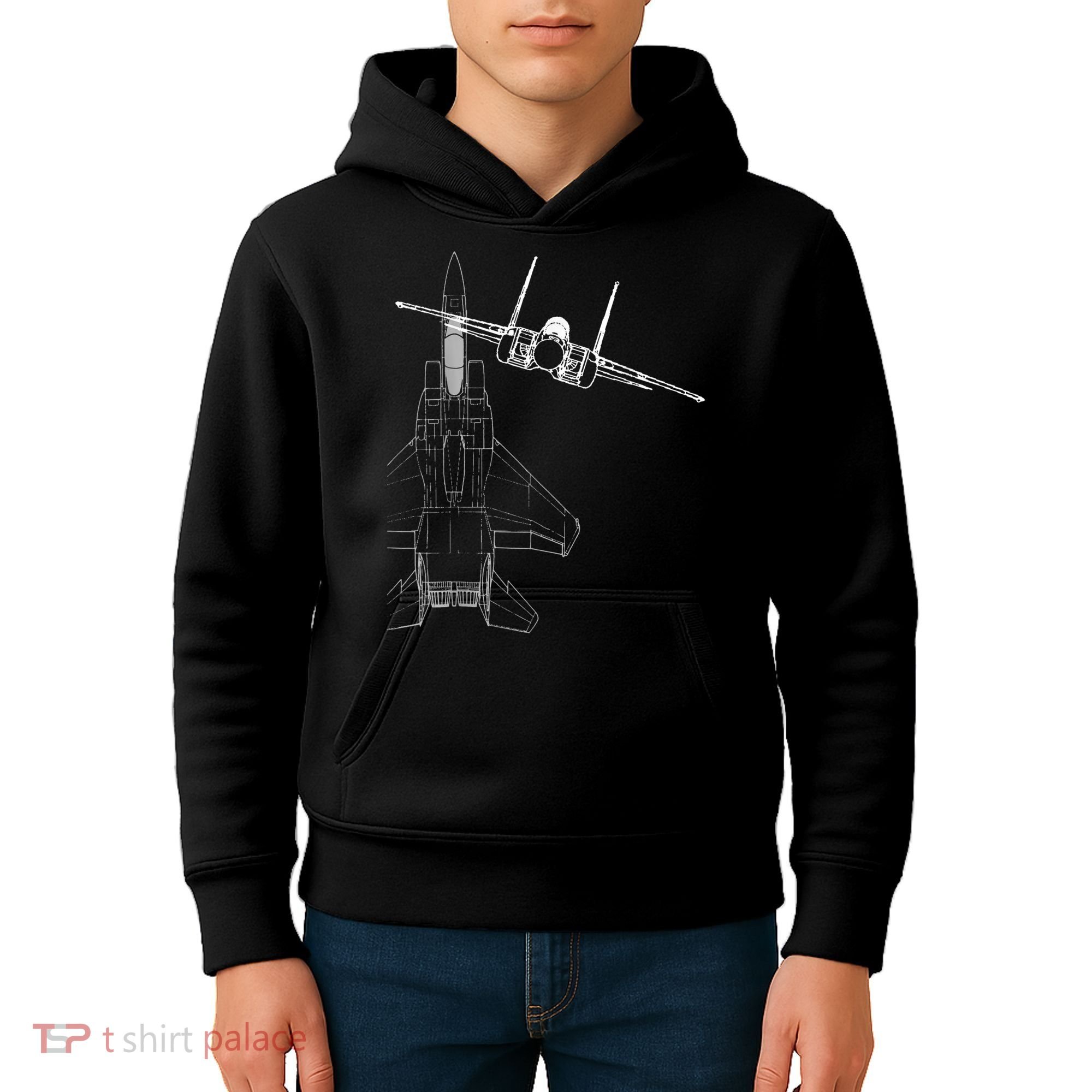 F15 Eagle Line Art Military Jet Fighter Kids Hoodie