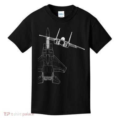F15 Eagle Line Art Military Jet Fighter Kids T-Shirt