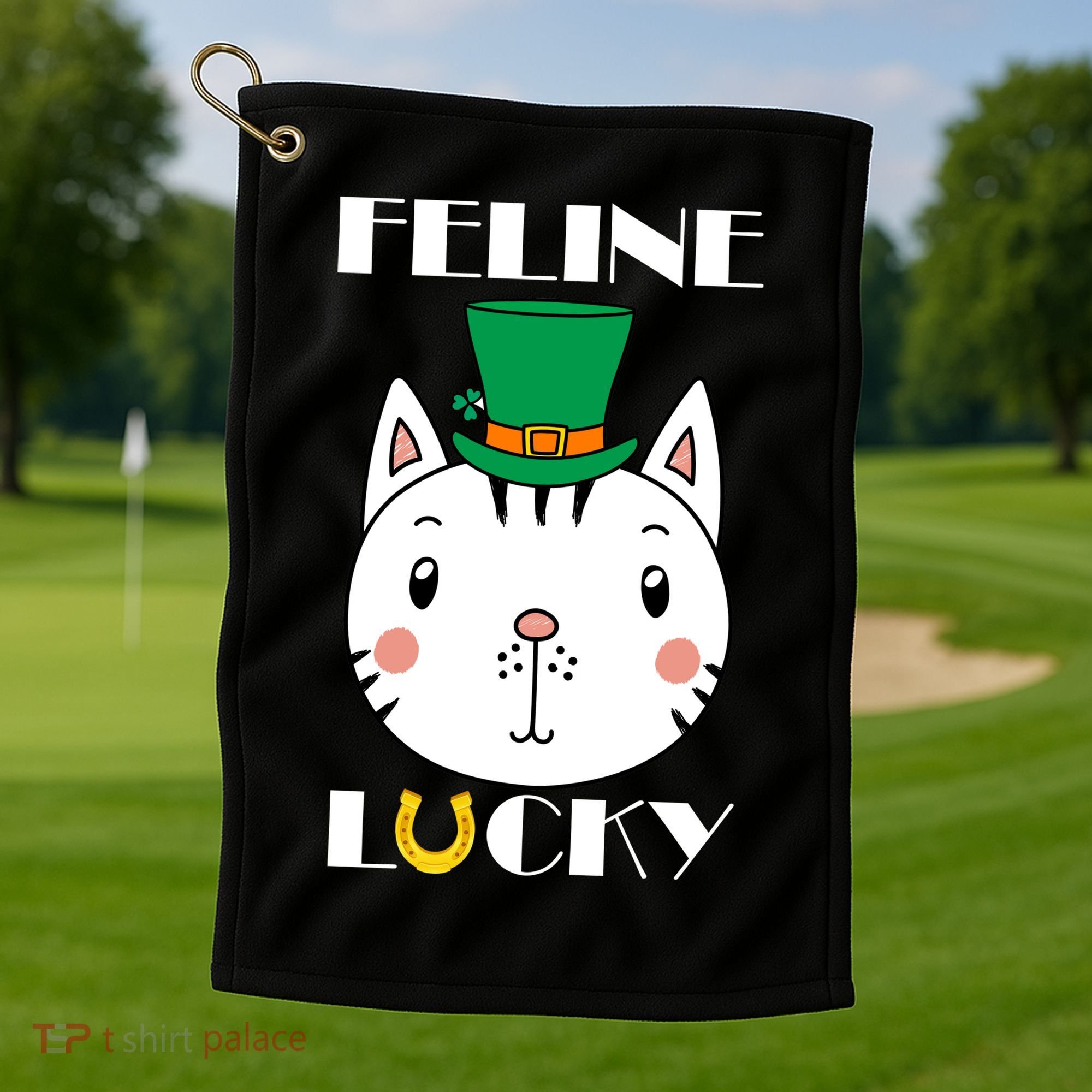 Feline Lucky Cat St Patricks Day Golf Towel