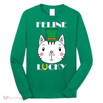 Feline Lucky Cat St Patricks Day Long Sleeve Shirt