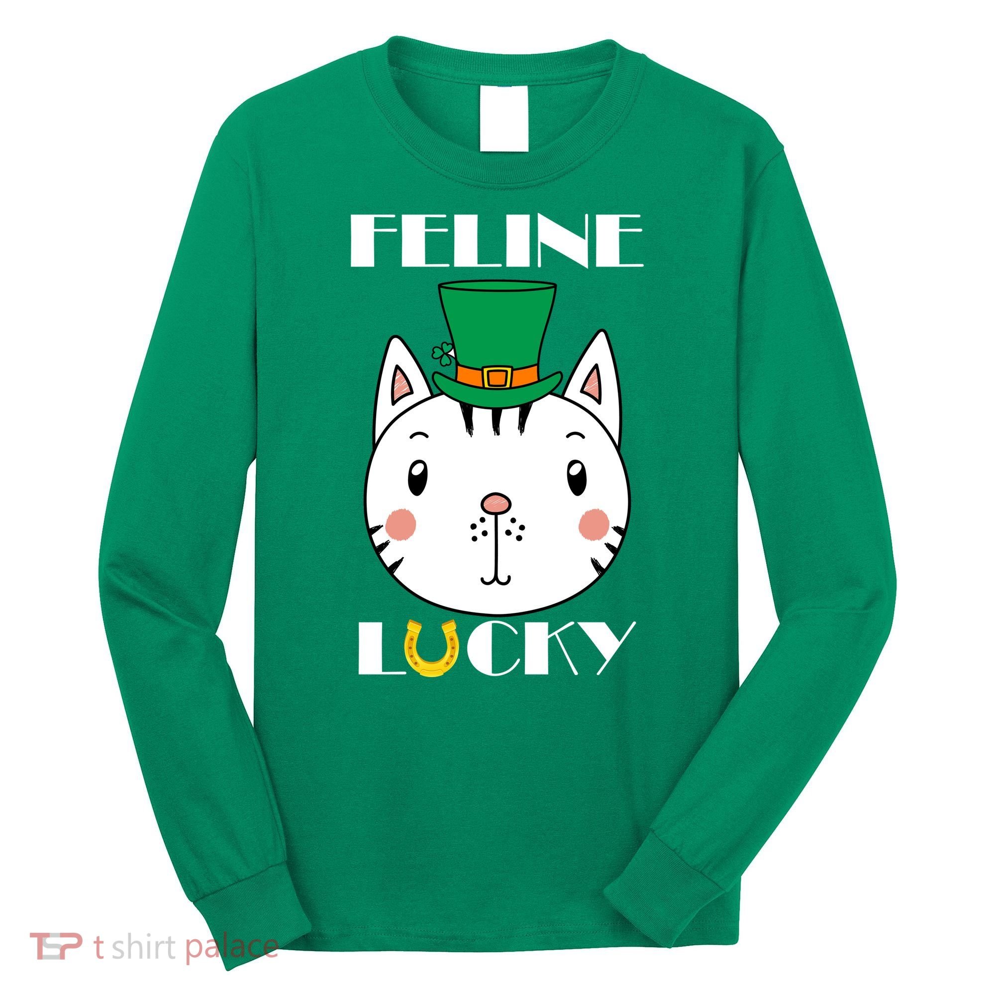 Feline Lucky Cat St Patricks Day Long Sleeve Shirt