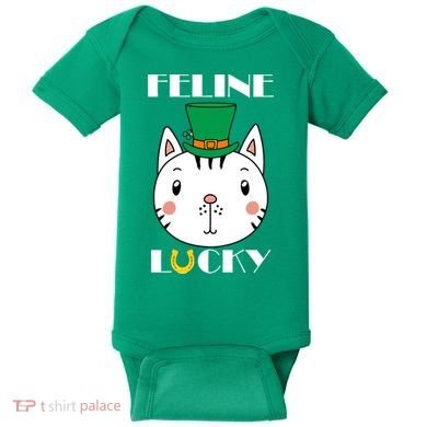 Feline Lucky Cat St Patricks Day Baby Bodysuit