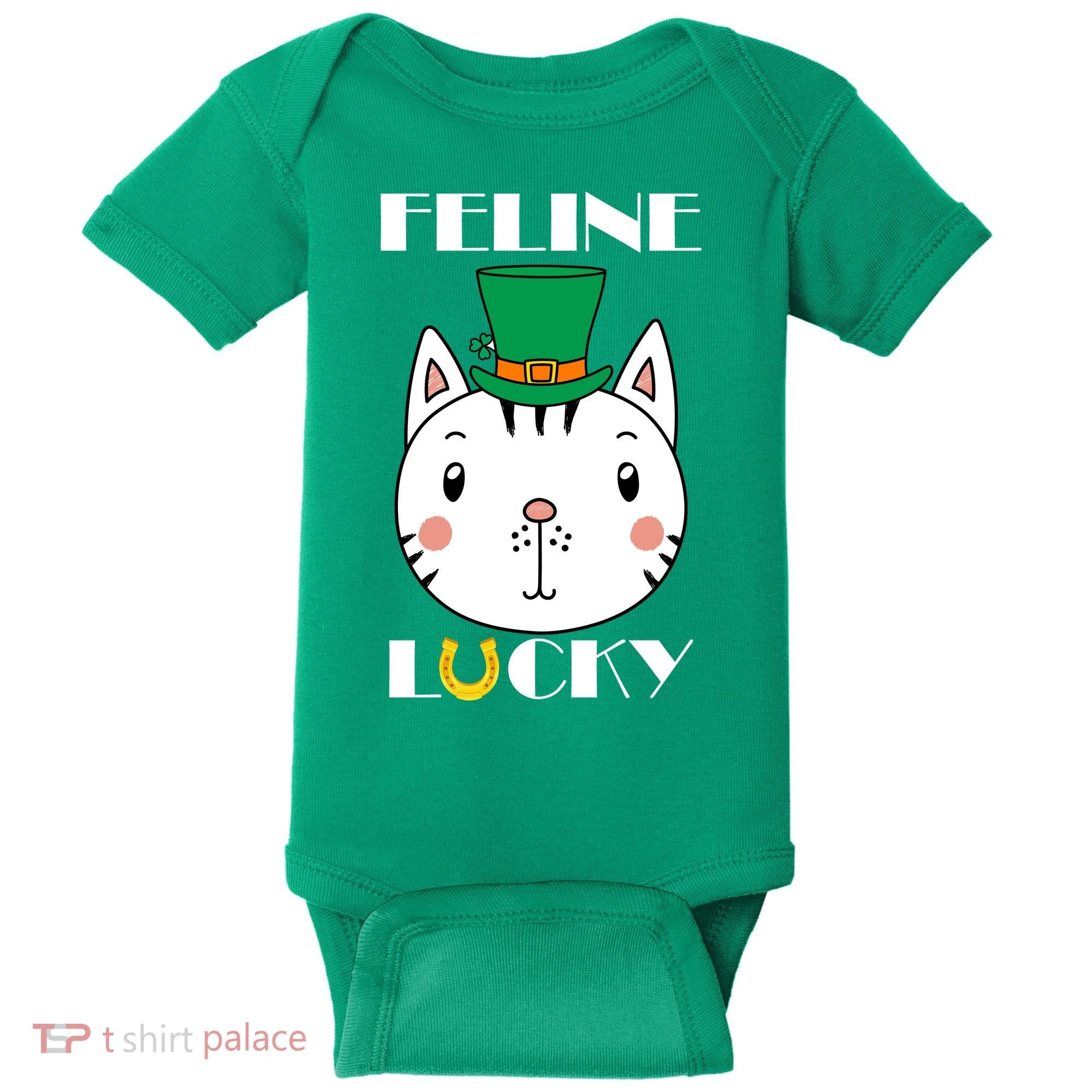Feline Lucky Cat St Patricks Day Baby Bodysuit