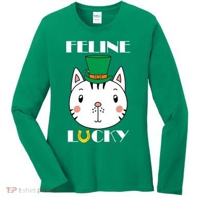 Feline Lucky Cat St Patricks Day Women's Long Sleeve Shirt