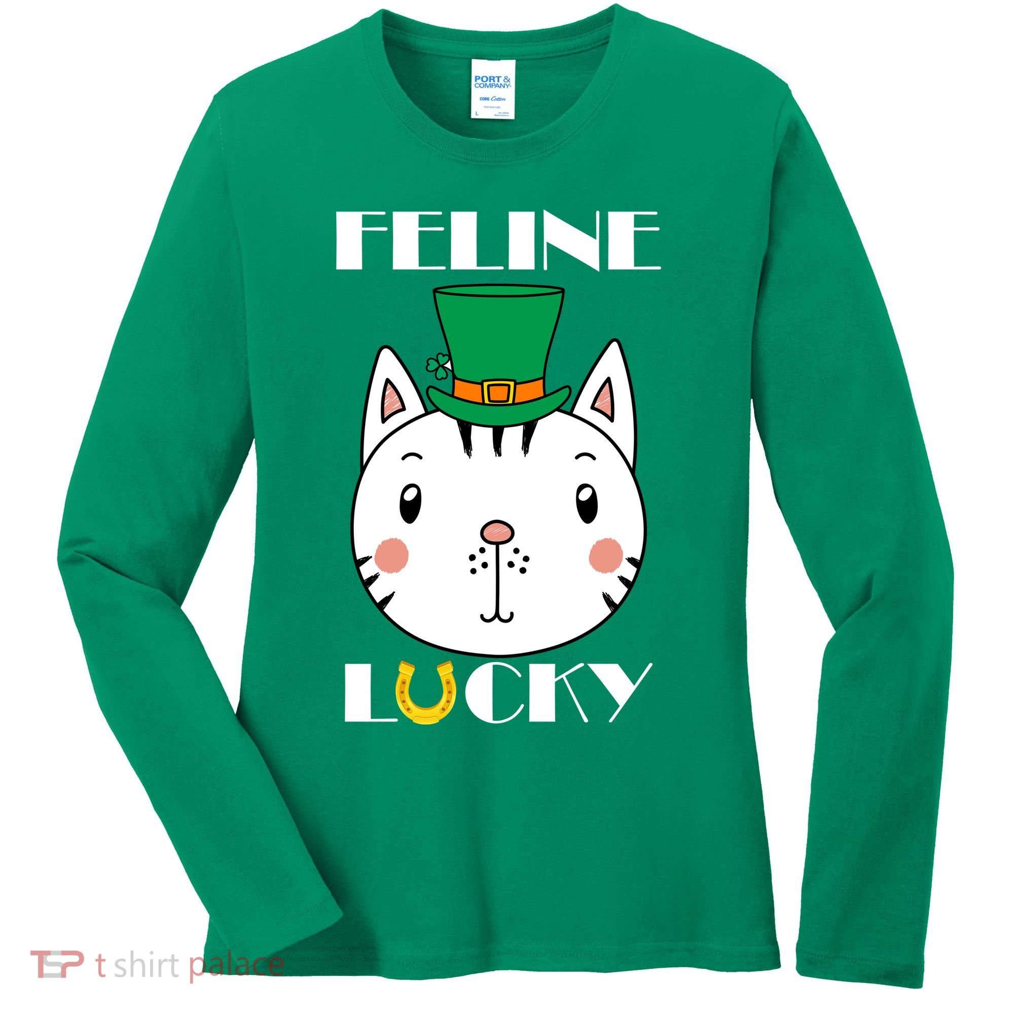 Feline Lucky Cat St Patricks Day Women's Long Sleeve Shirt