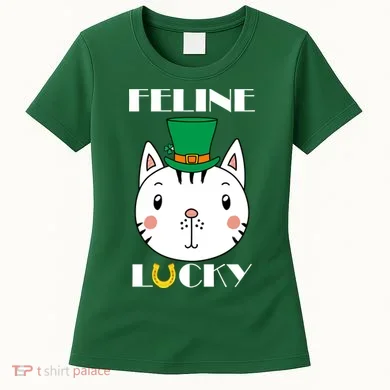 Feline Lucky Cat St Patricks Day Women's T-Shirt