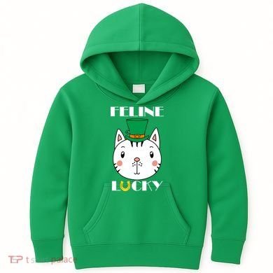 Feline Lucky Cat St Patricks Day Kids Hoodie