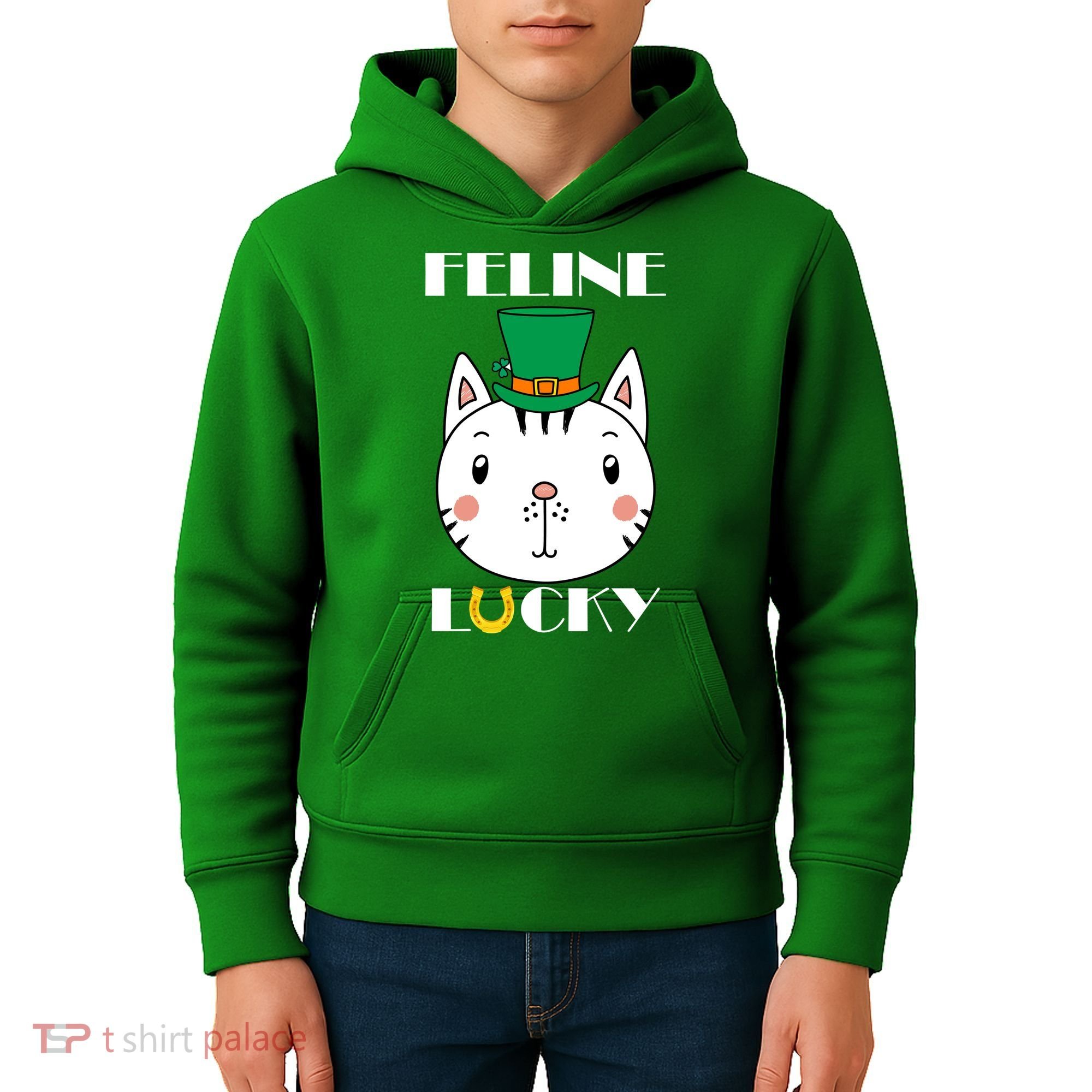 Feline Lucky Cat St Patricks Day Kids Hoodie