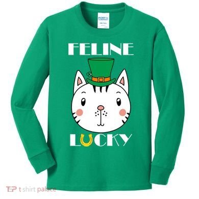 Feline Lucky Cat St Patricks Day Kids Long Sleeve Shirt