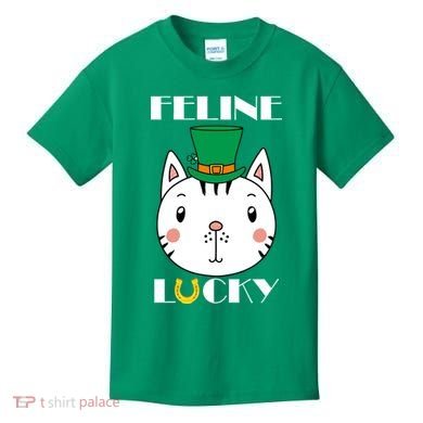 Feline Lucky Cat St Patricks Day Kids T-Shirt