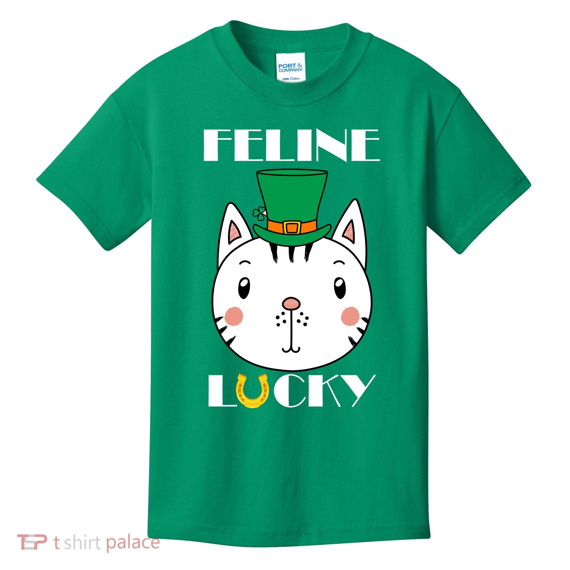 Feline Lucky Cat St Patricks Day Kids T-Shirt