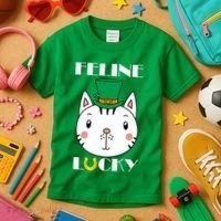 Feline Lucky Cat St Patricks Day Kids T-Shirt thumb 3
