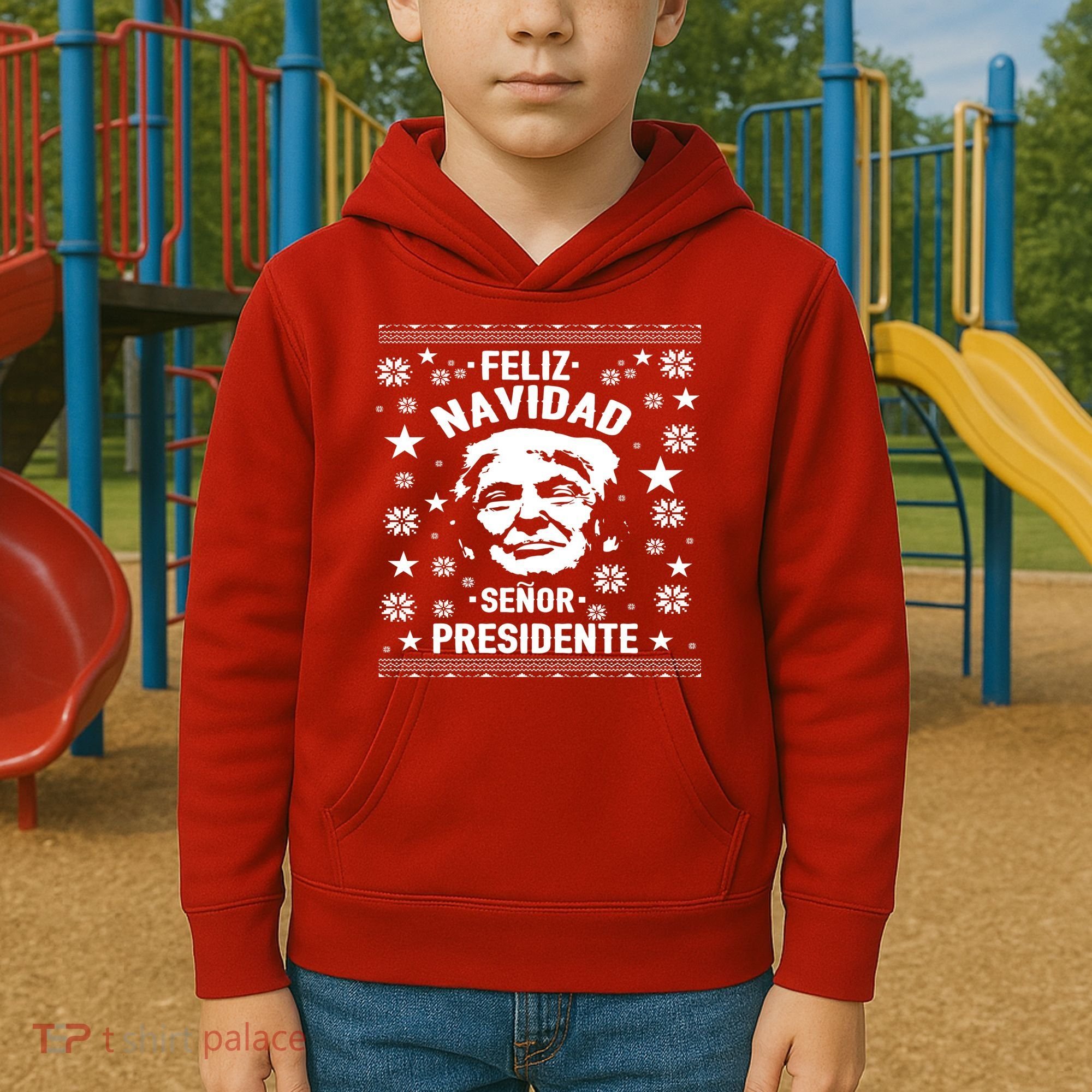Feliz Navidad Senor President Donald Trump Kids Hoodie