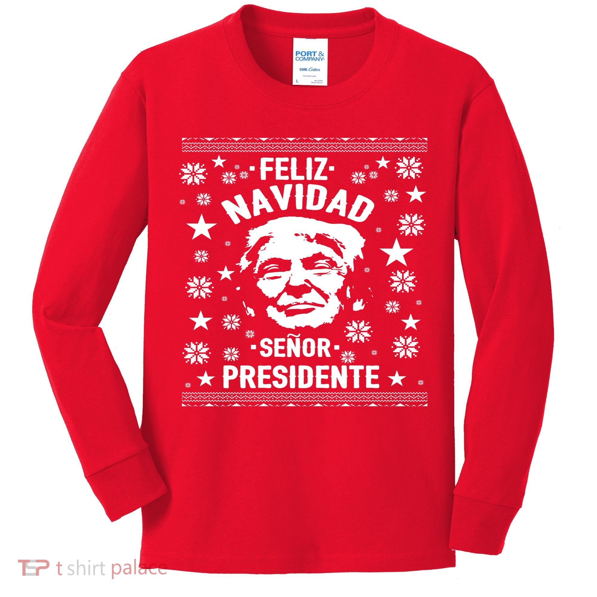 Feliz Navidad Senor President Donald Trump Kids Long Sleeve Shirt