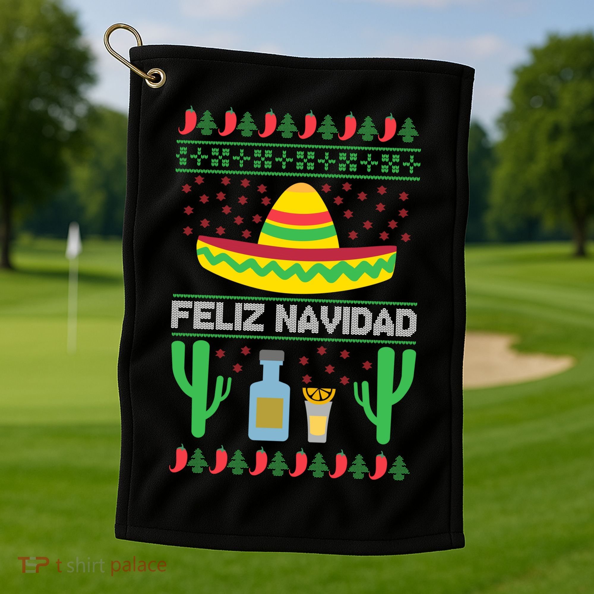 Feliz Navidad Ugly Christmas Golf Towel