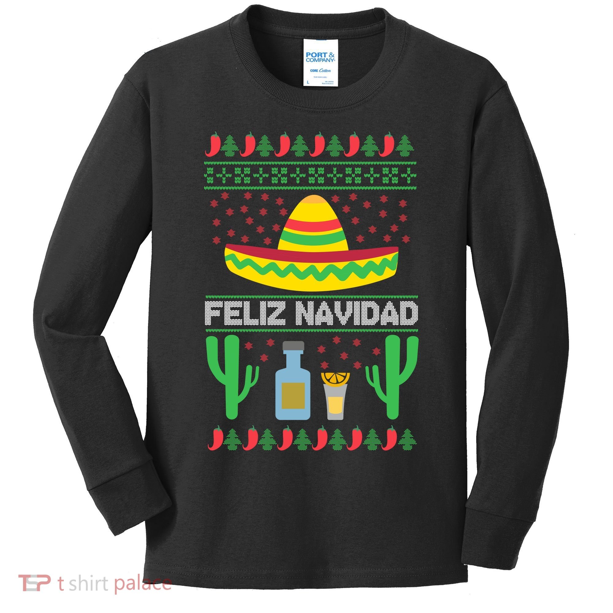 Feliz Navidad Ugly Christmas Kids Long Sleeve Shirt