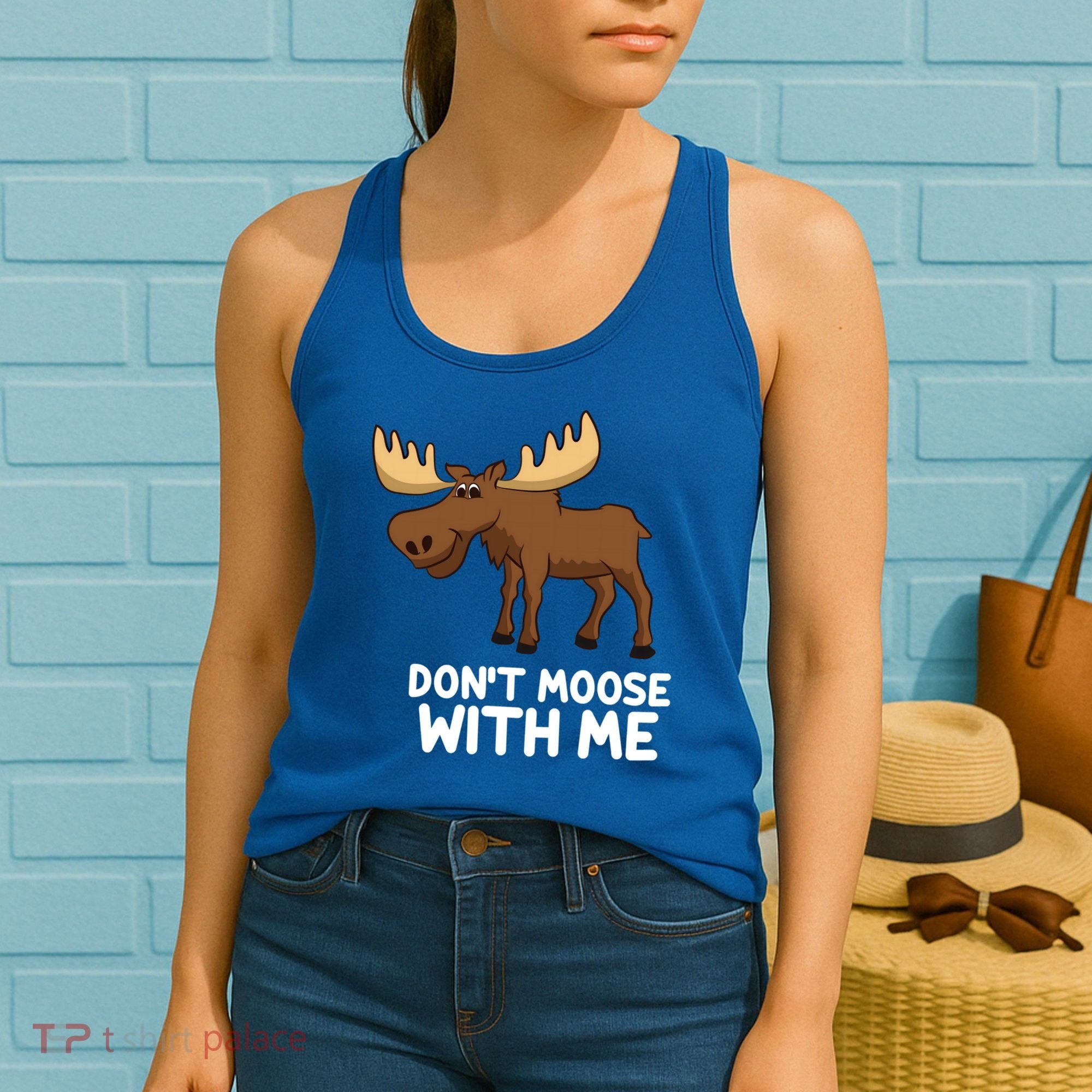 Funny Elk Moose Pun Don't Moose With Me Cute Moose Funny Gift Women's Tank Top