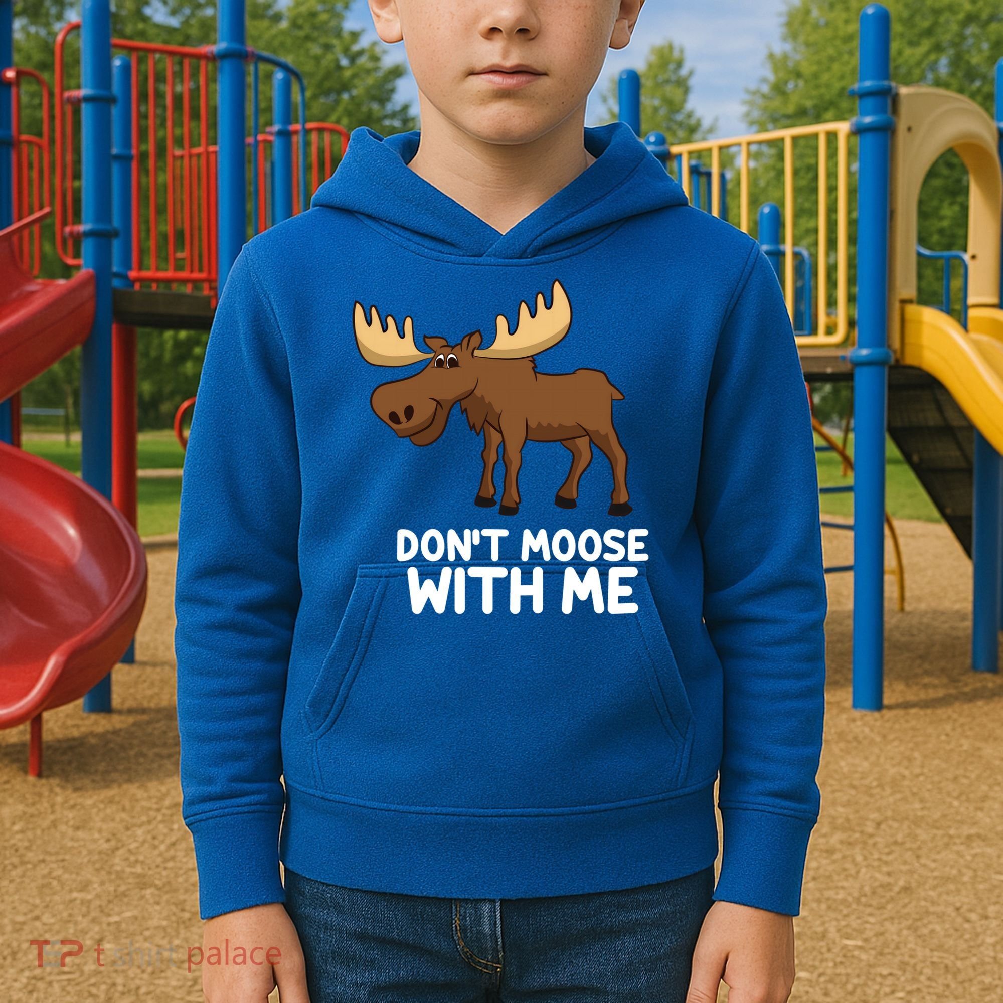 Funny Elk Moose Pun Don't Moose With Me Cute Moose Funny Gift Kids Hoodie