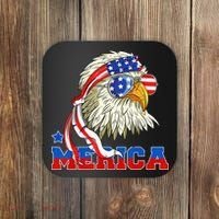 Funny Eagle Mullet Sunglasses Merica 4th Of July USA American Flag Coaster thumb 0