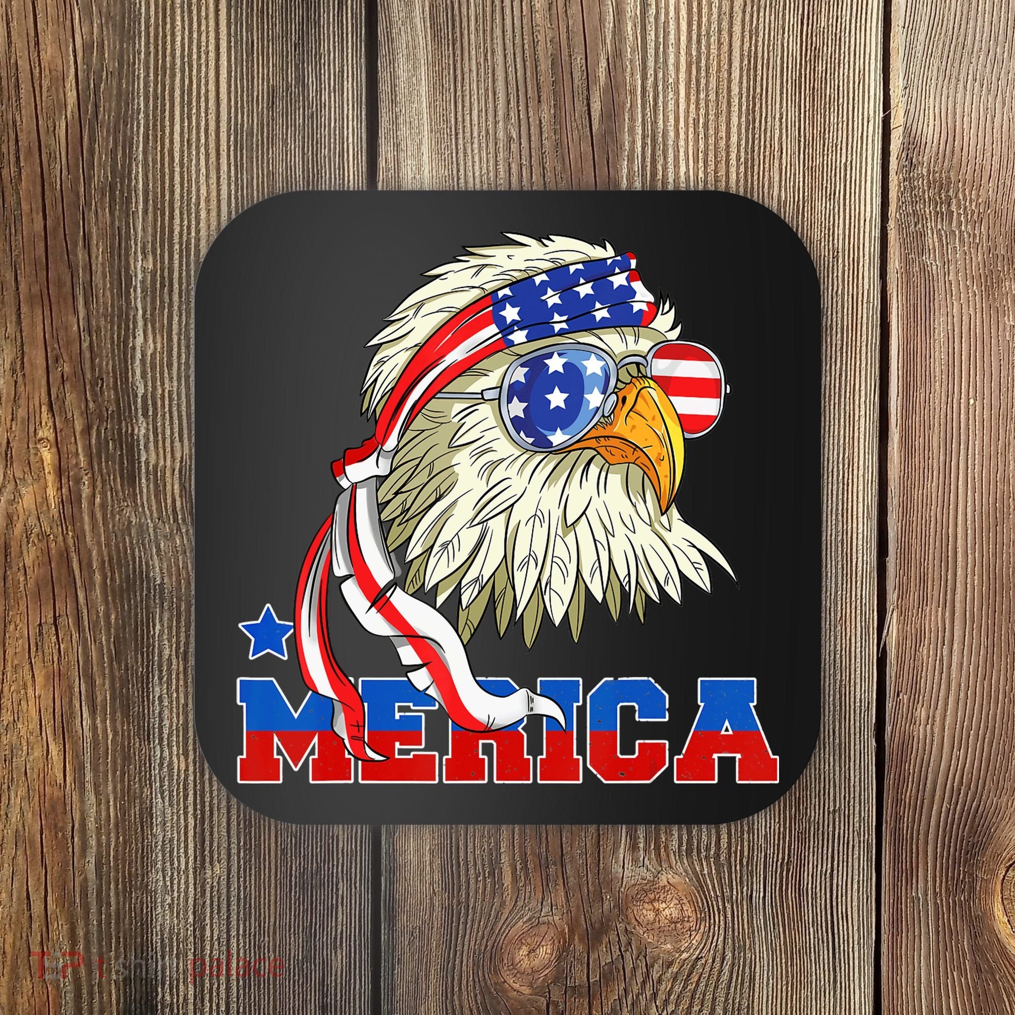 Funny Eagle Mullet Sunglasses Merica 4th Of July USA American Flag Coaster