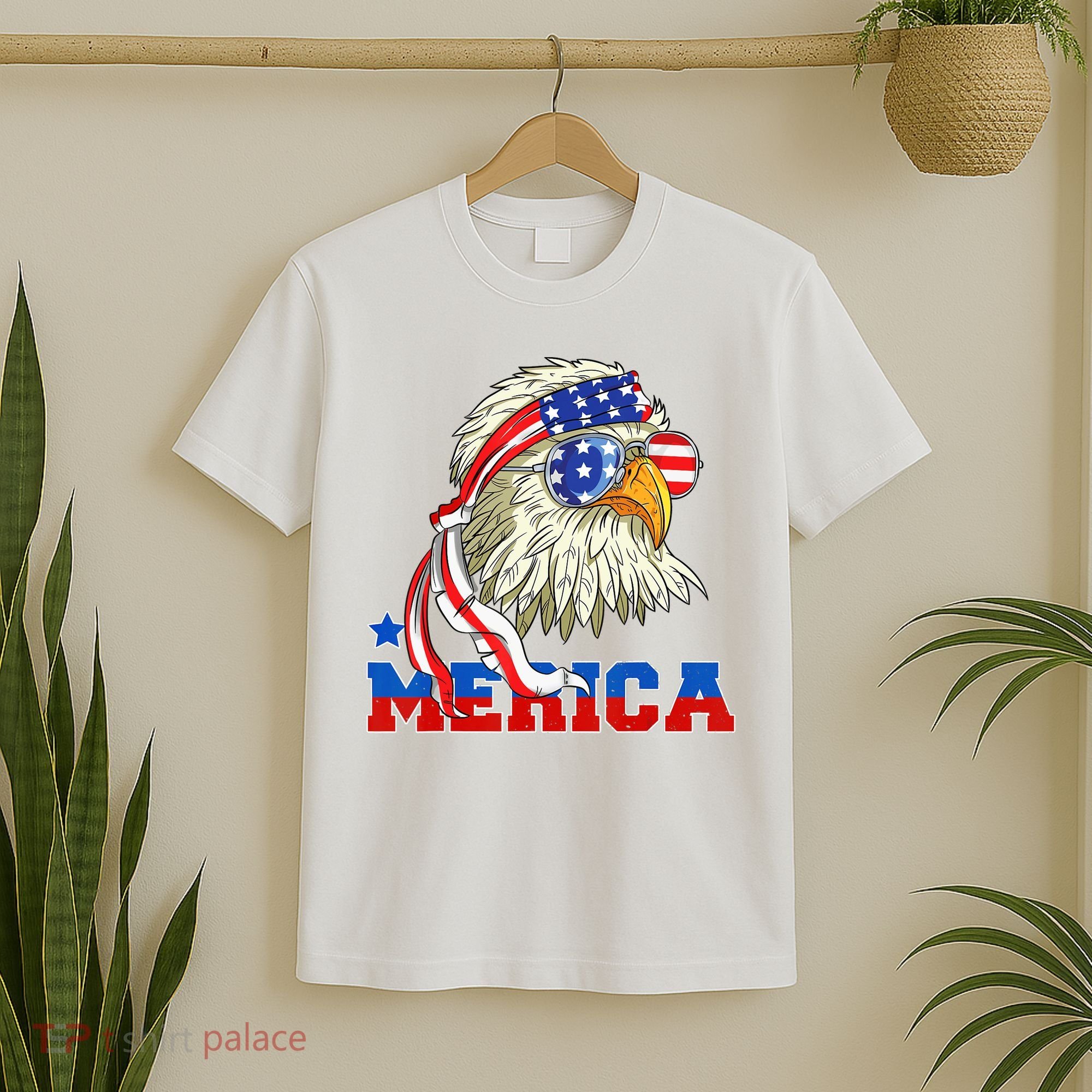 Funny Eagle Mullet Sunglasses Merica 4th Of July USA American Flag T-Shirt