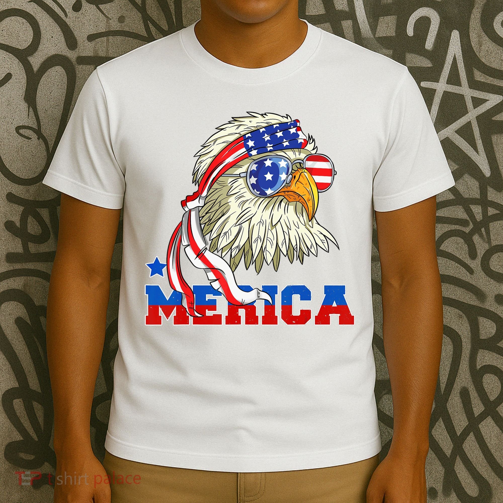 Funny Eagle Mullet Sunglasses Merica 4th Of July USA American Flag T-Shirt