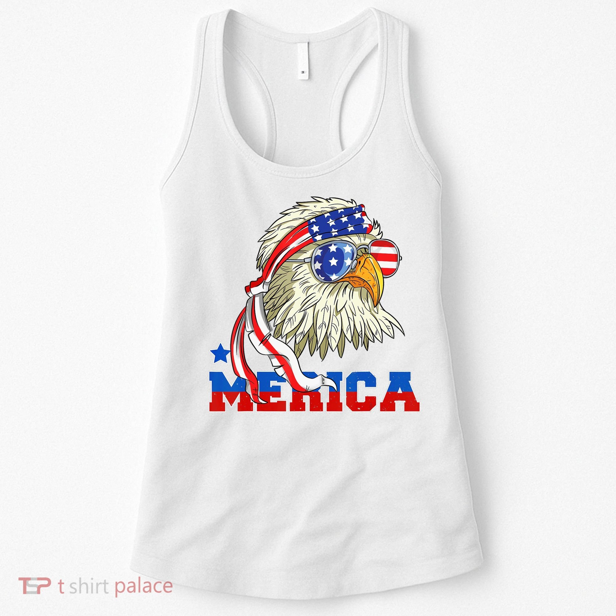 Funny Eagle Mullet Sunglasses Merica 4th Of July USA American Flag Women's Tank Top