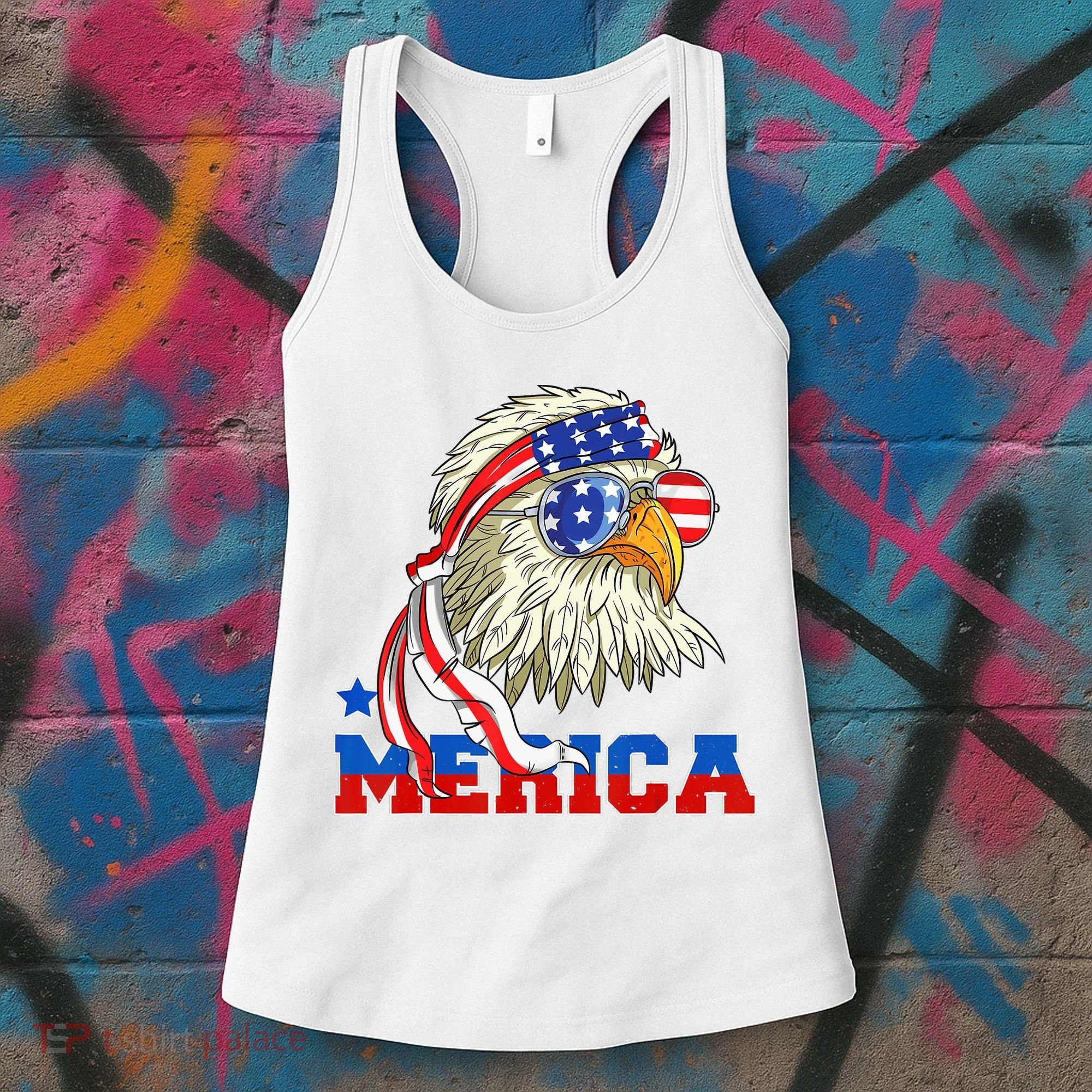 Funny Eagle Mullet Sunglasses Merica 4th Of July USA American Flag Women's Tank Top