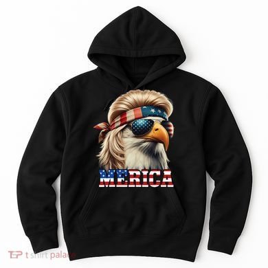 Funny Eagle Merica 4th July Blonde Wig Mullet Funny Man Hoodie