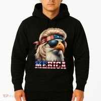 Funny Eagle Merica 4th July Blonde Wig Mullet Funny Man Hoodie thumb 2