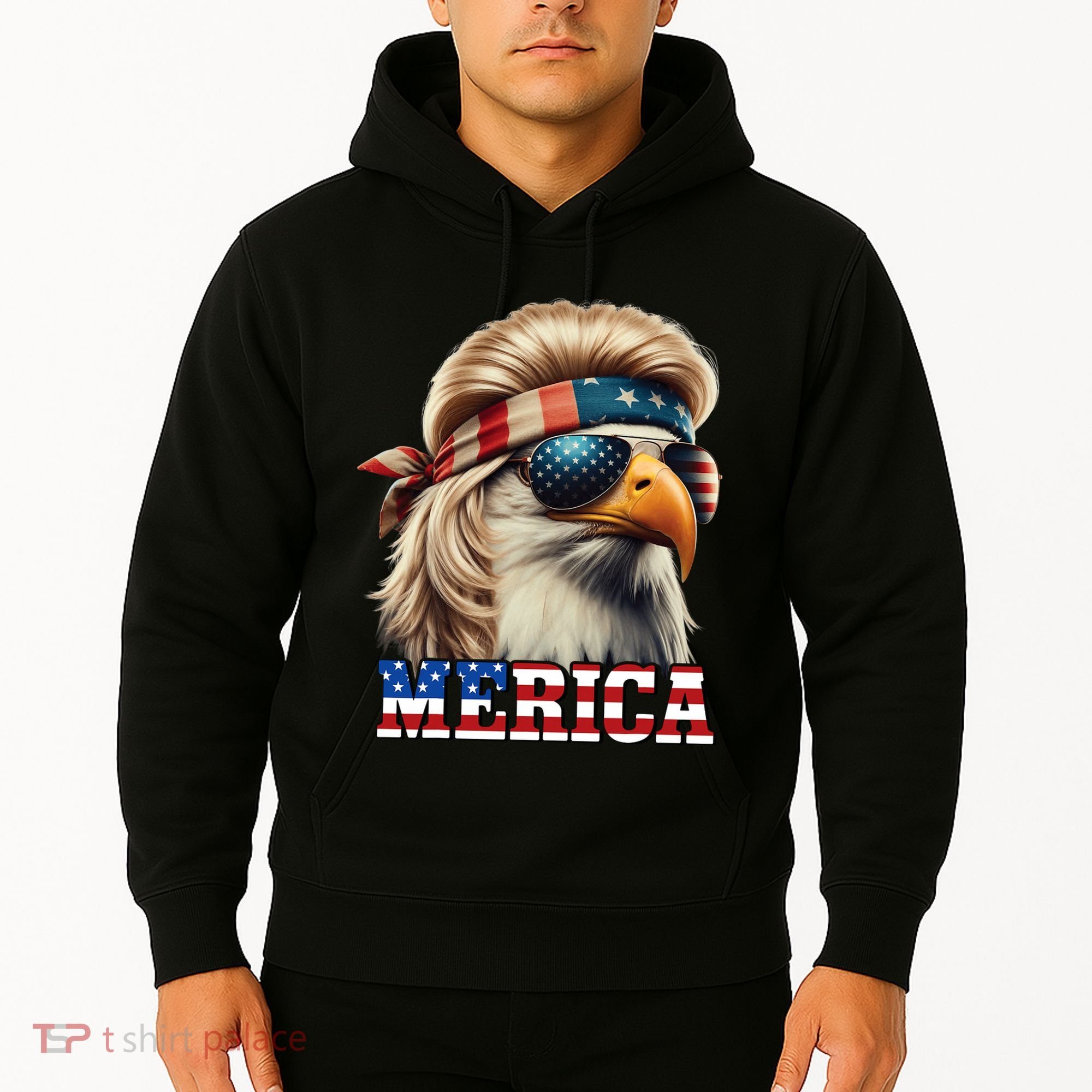 Funny Eagle Merica 4th July Blonde Wig Mullet Funny Man Hoodie