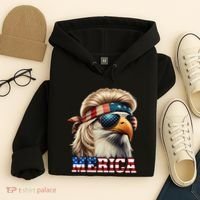 Funny Eagle Merica 4th July Blonde Wig Mullet Funny Man Hoodie thumb 4