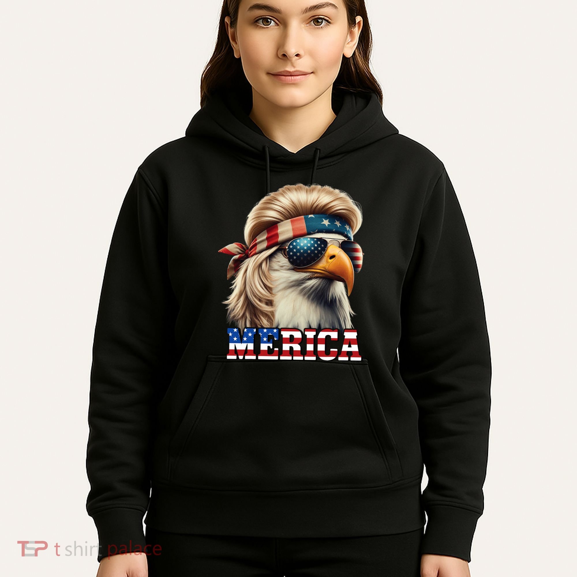 Funny Eagle Merica 4th July Blonde Wig Mullet Funny Man Hoodie