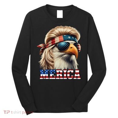 Funny Eagle Merica 4th July Blonde Wig Mullet Funny Man Long Sleeve Shirt