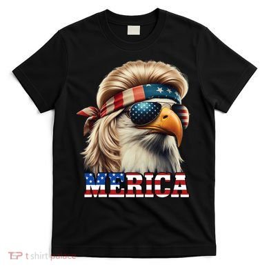 Funny Eagle Merica 4th July Blonde Wig Mullet Funny Man T-Shirt