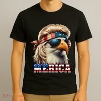 Funny Eagle Merica 4th July Blonde Wig Mullet Funny Man T-Shirt thumb 3