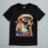 Funny Eagle Merica 4th July Blonde Wig Mullet Funny Man T-Shirt thumb 5
