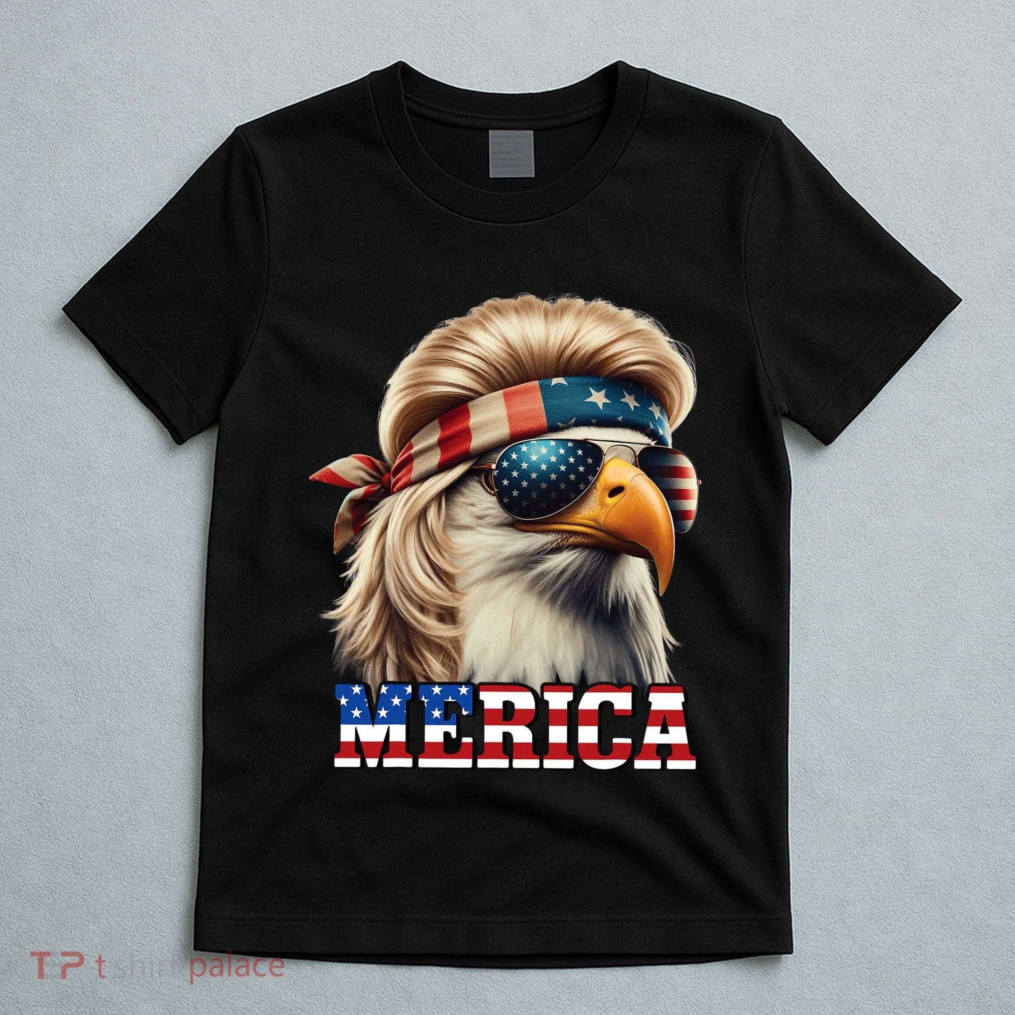 Funny Eagle Merica 4th July Blonde Wig Mullet Funny Man T-Shirt