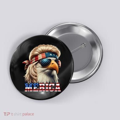 Funny Eagle Merica 4th July Blonde Wig Mullet Funny Man Button