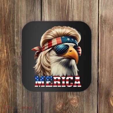 Funny Eagle Merica 4th July Blonde Wig Mullet Funny Man Coaster