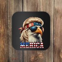 Funny Eagle Merica 4th July Blonde Wig Mullet Funny Man Coaster thumb 0